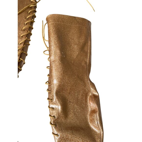 GOLD Glitter Platform Over the Knee Lace Up Boots Size US 7 - Picture 11 of 12